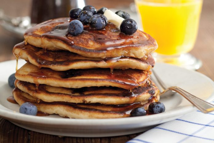 Blueberry Buttermilk Pancakes with Cardamom-Vanilla Syrup