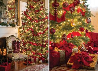 Decking our December 2022 holiday issue is a Christmas tree of traditional crimson and gold sits beside a bevy of antiques, including a French chair