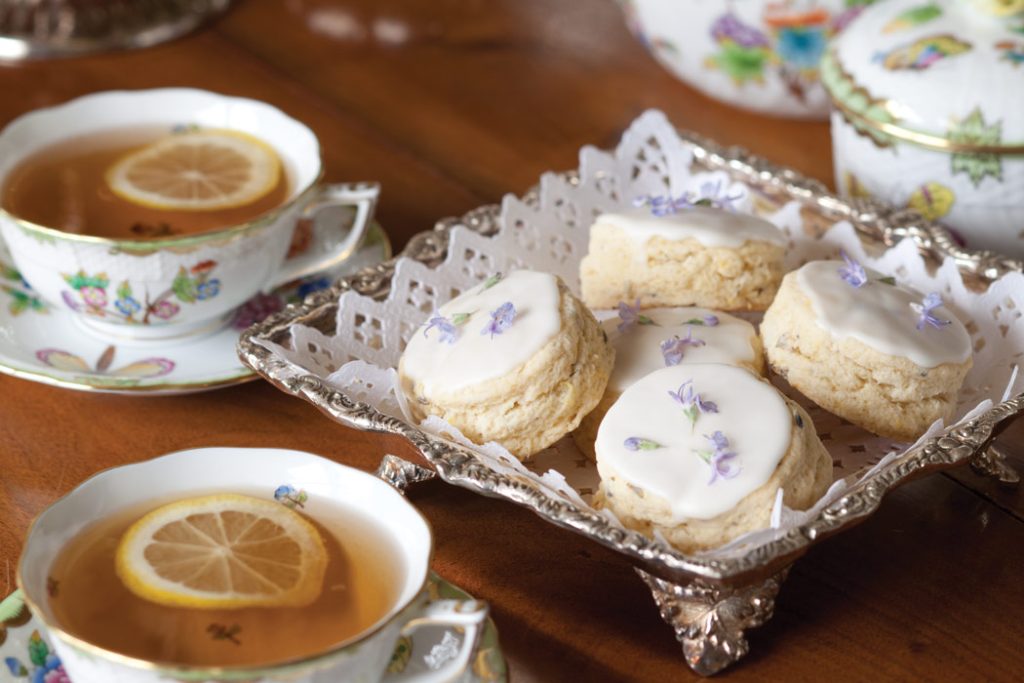 In a small silver tray, Lavender Cream Scones await.