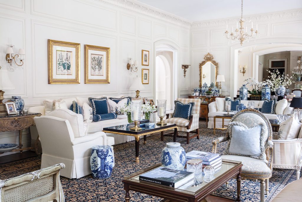 Tina Yaraghi’s living room brims with her blue-and-white treasures.